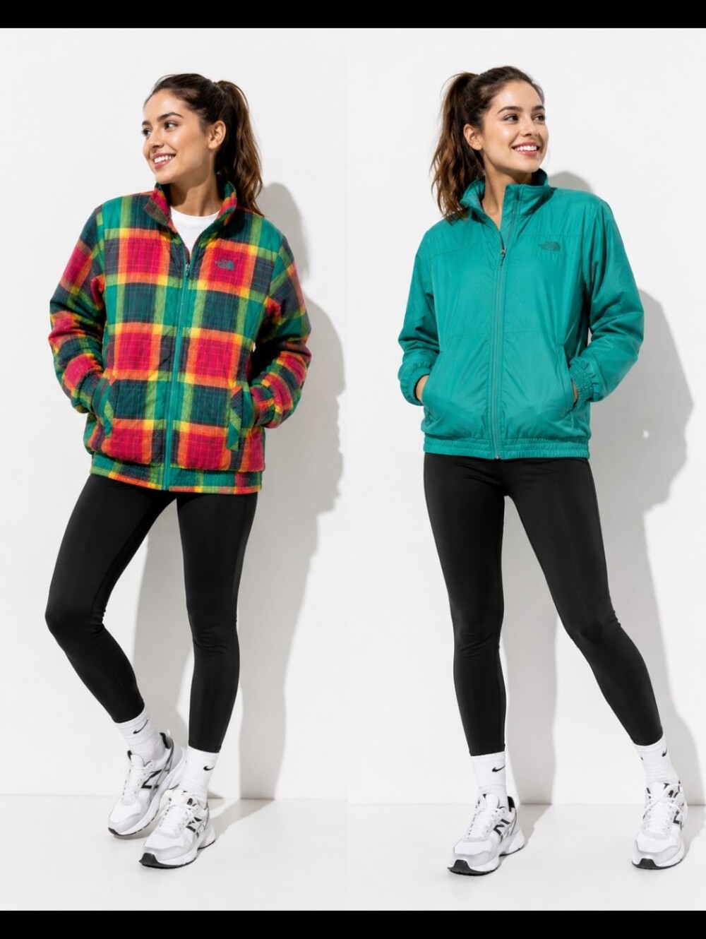 North face reversible green tartan style 2 front pockets wind waterproof Retro